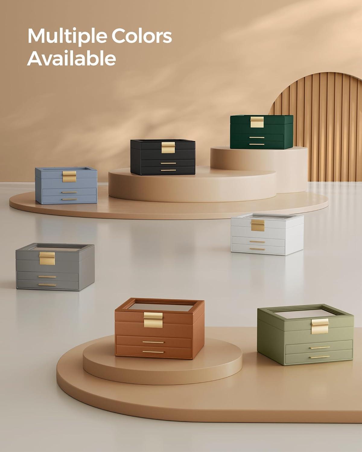 Glass Lid Jewelry Box with Glass Jewelry Organizer Case for Rings Necklaces Earrings Black and Silver