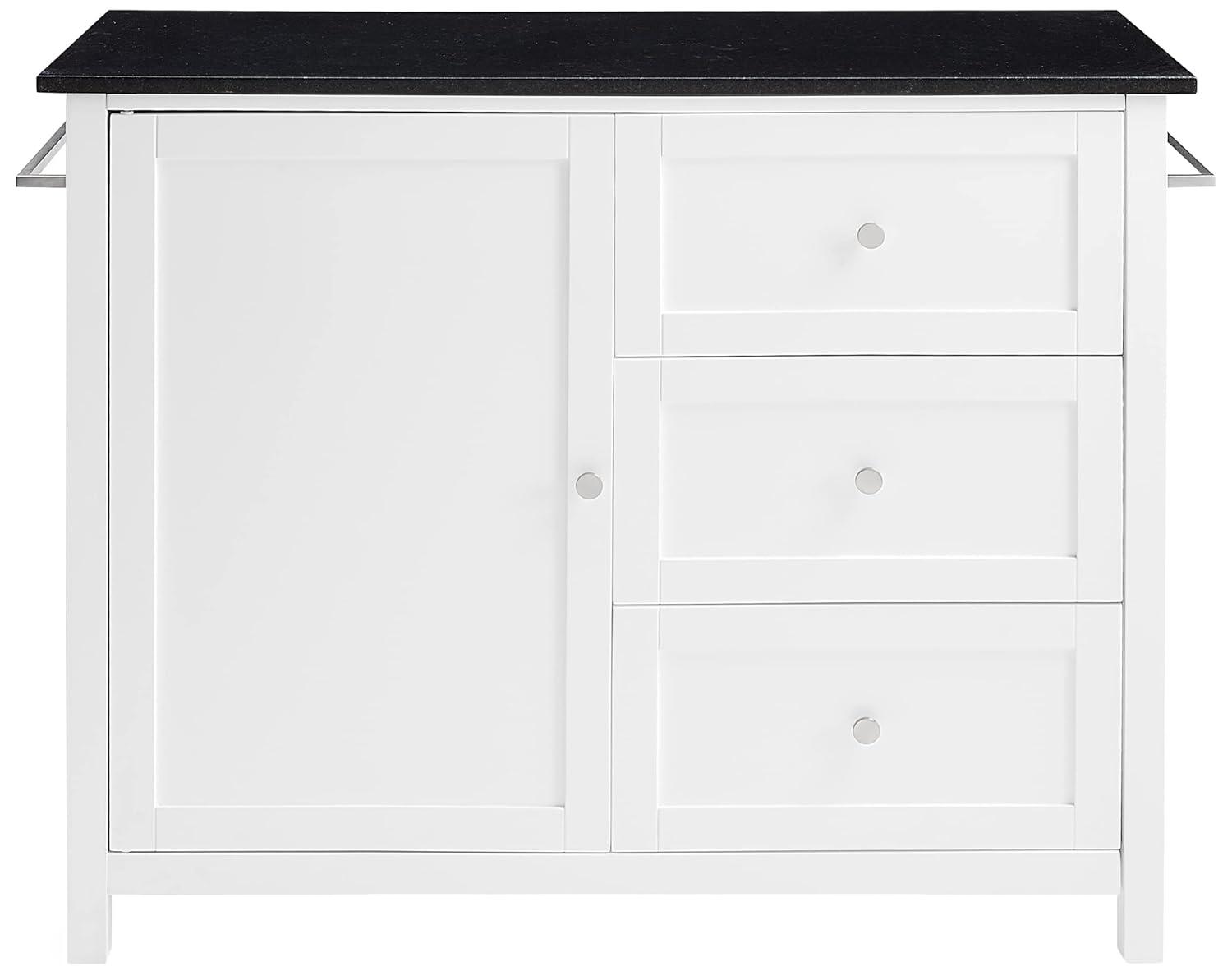 Crosley Soren Granite Top Kitchen Island/Cart Black/White: Traditional Style with Caster Wheels, Storage & Assembly Tools Provided