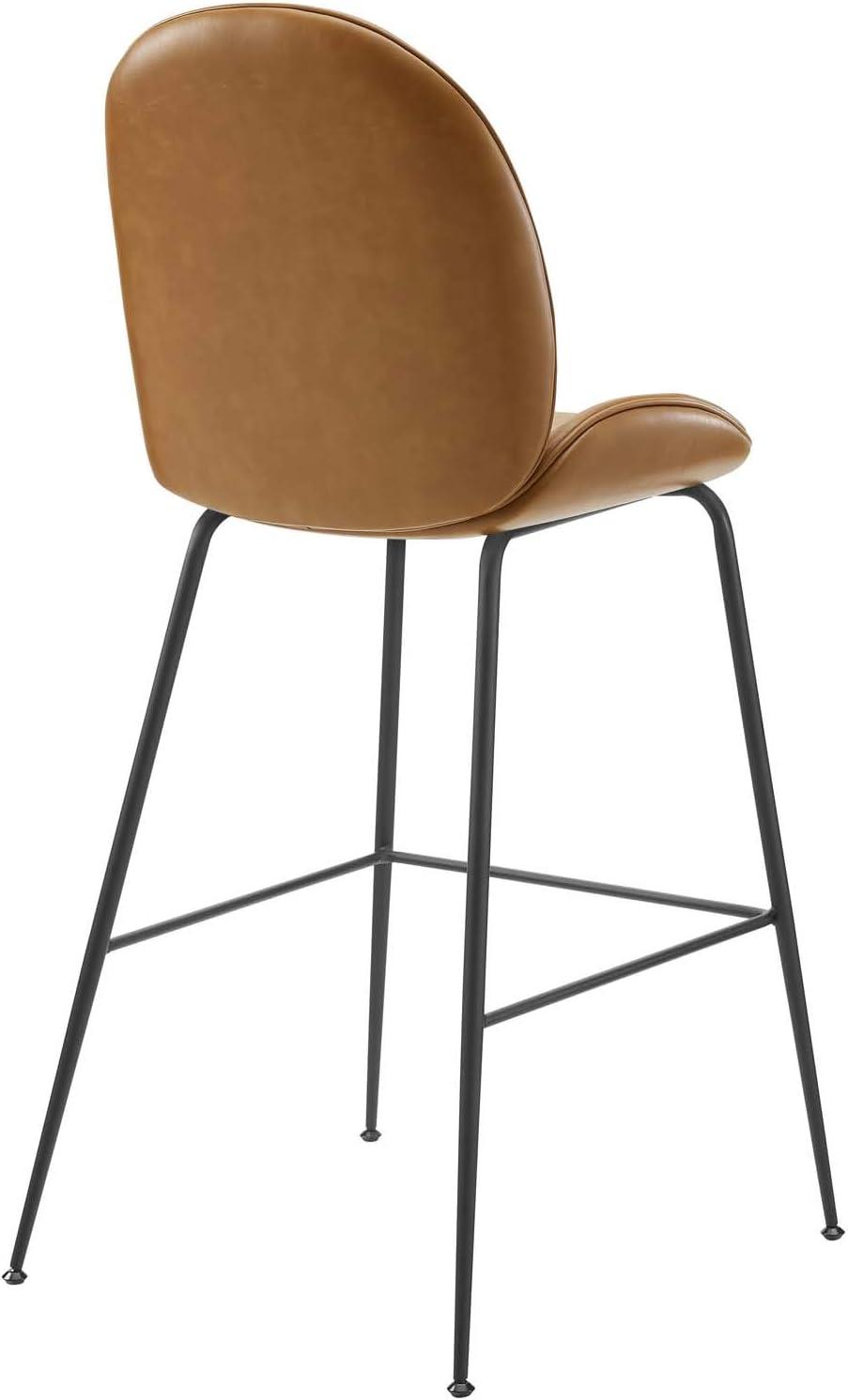 Modway Scoop Black Powder Coated Steel Leg Vegan Leather Bar Stool