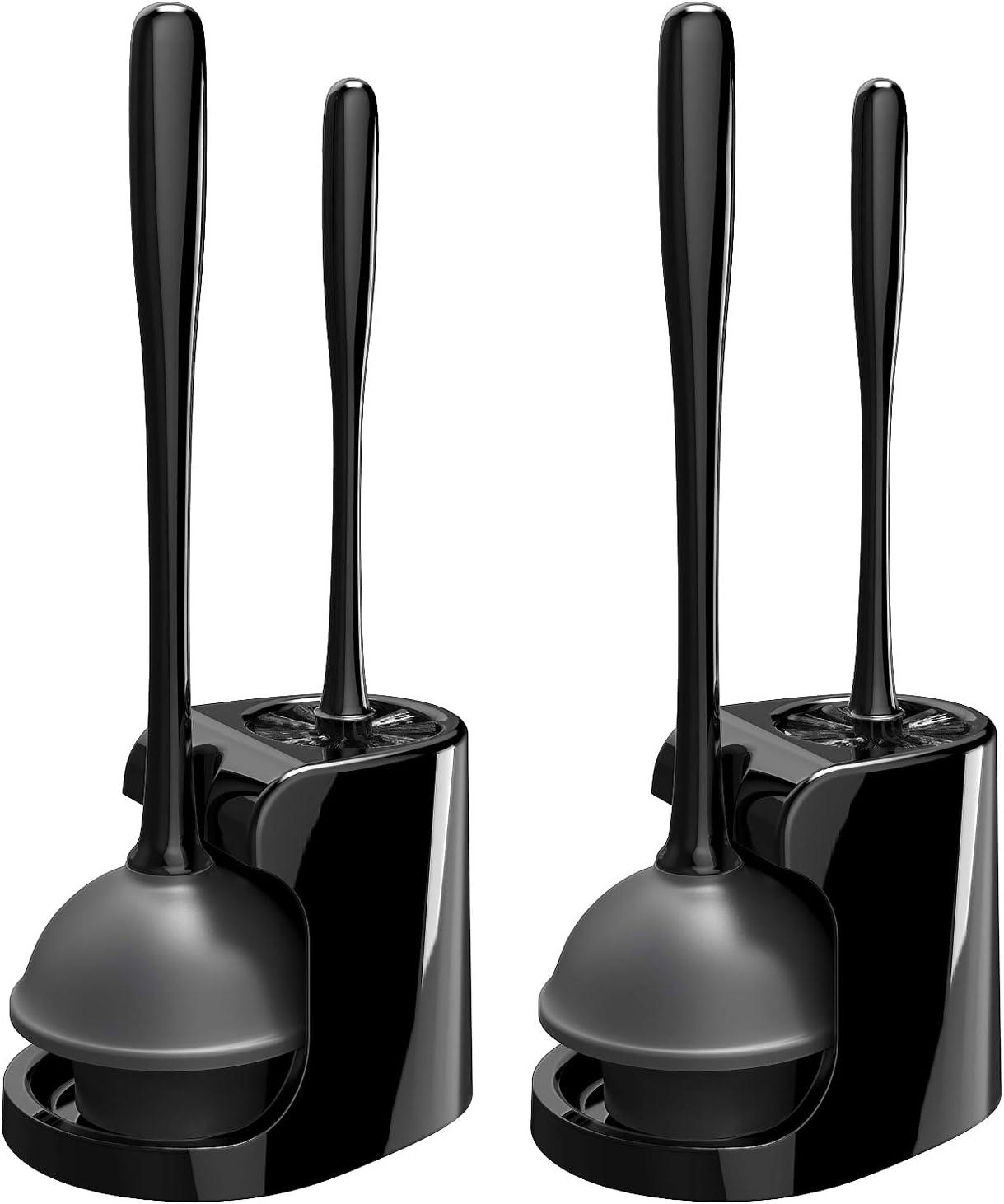 Black Plastic Toilet Plunger and Brush Set with Holder