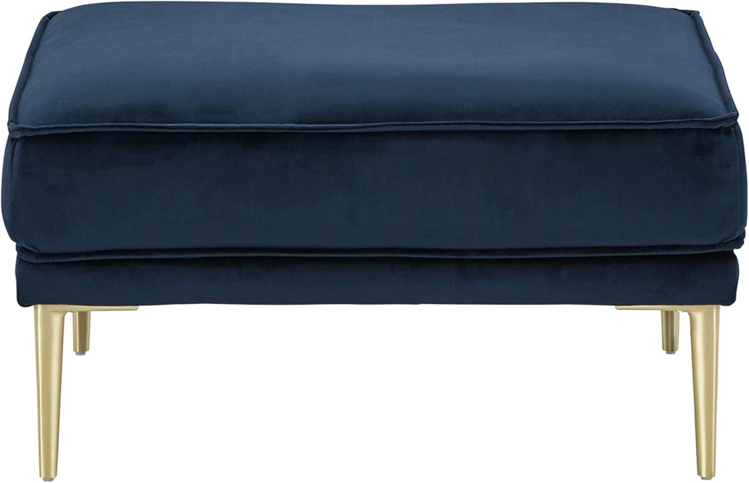 Macleary 29.5" Navy Blue Velvet Ottoman with Brass-Tone Metal Legs