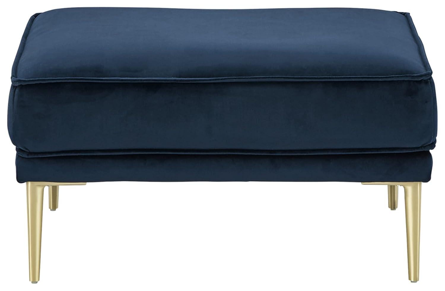 Macleary 29.5" Navy Blue Velvet Ottoman with Brass-Tone Metal Legs