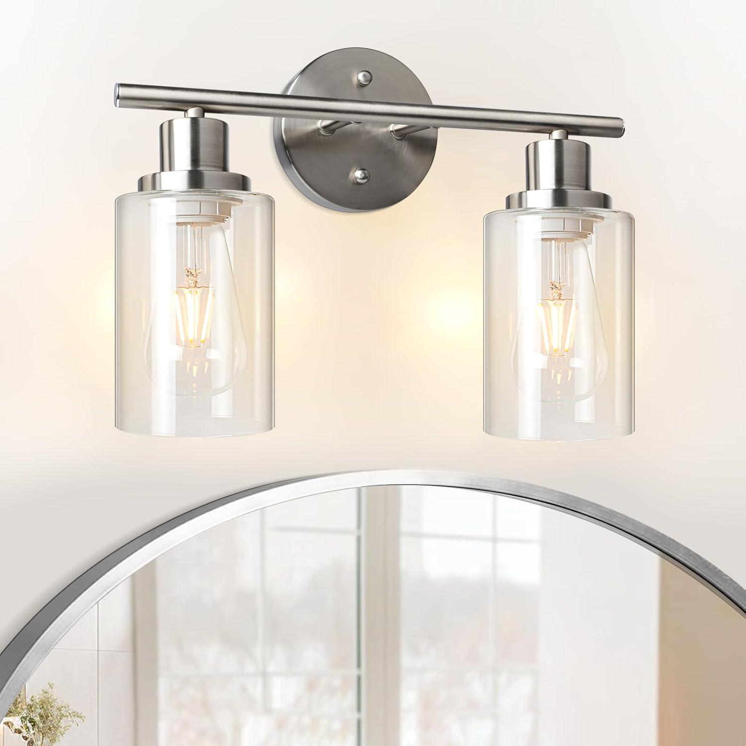 Brushed Nickel 2-Light Vanity Sconce with Clear Glass Shades