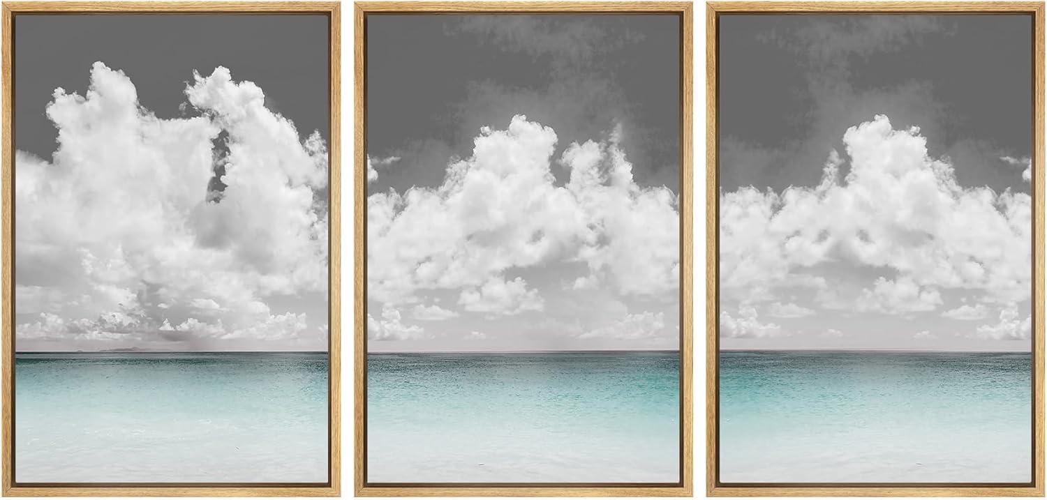 Clouds Above Blue Ocean Abstract 3-Piece Canvas Wall Art