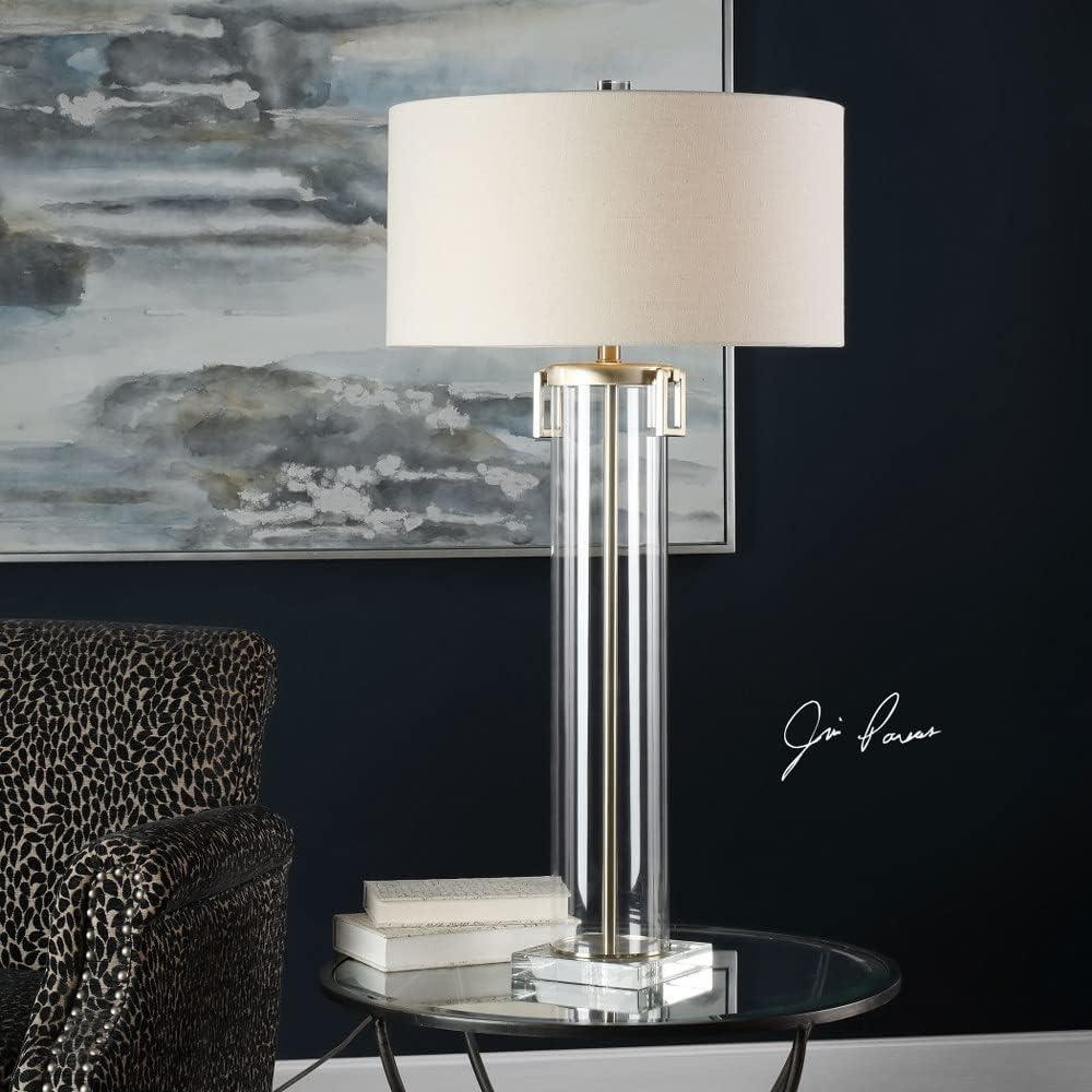 Bowery Hill Modern Table Lamp in Brushed Nickel and Off White