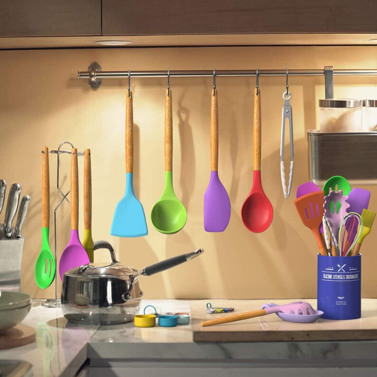 Colorful BPA-Free Silicone and Wood 33-Piece Cooking Utensil Set