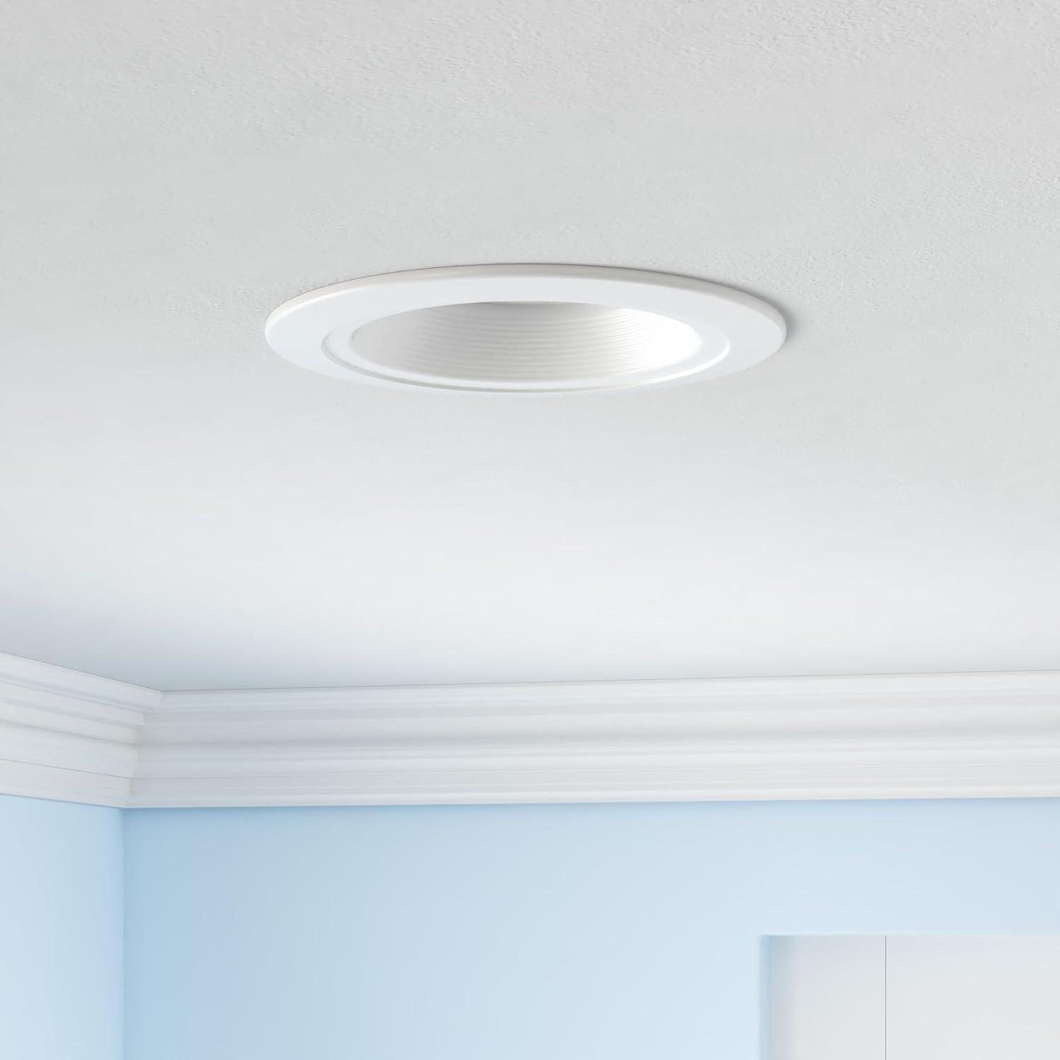 HALO RL Series 5/6 inch Recessed LED Retrofit Light, Selectable CCT 2700K-5000K Integrated LED, Dim to Warm, White Retrofit Baffle Trim, 600 Lumens