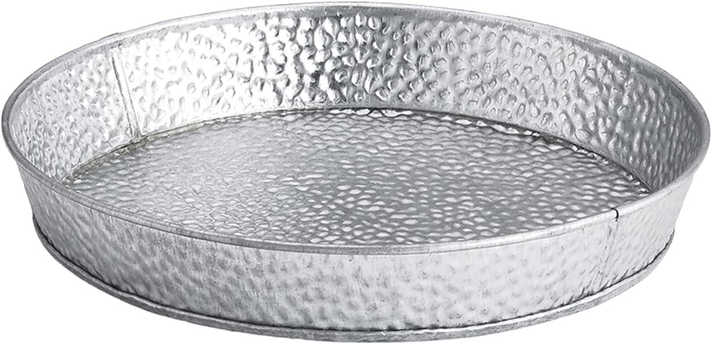 Galvanized Steel Round Serving Tray with Textured Finish