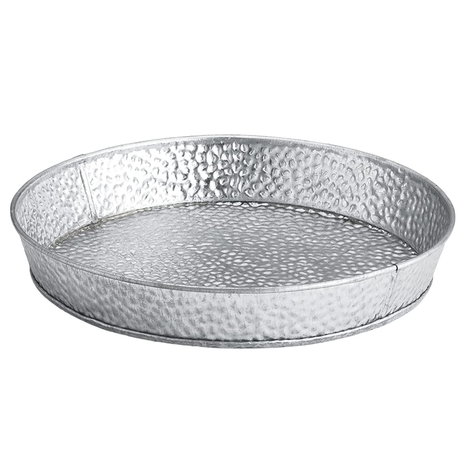 Galvanized Steel Round Serving Tray with Textured Finish
