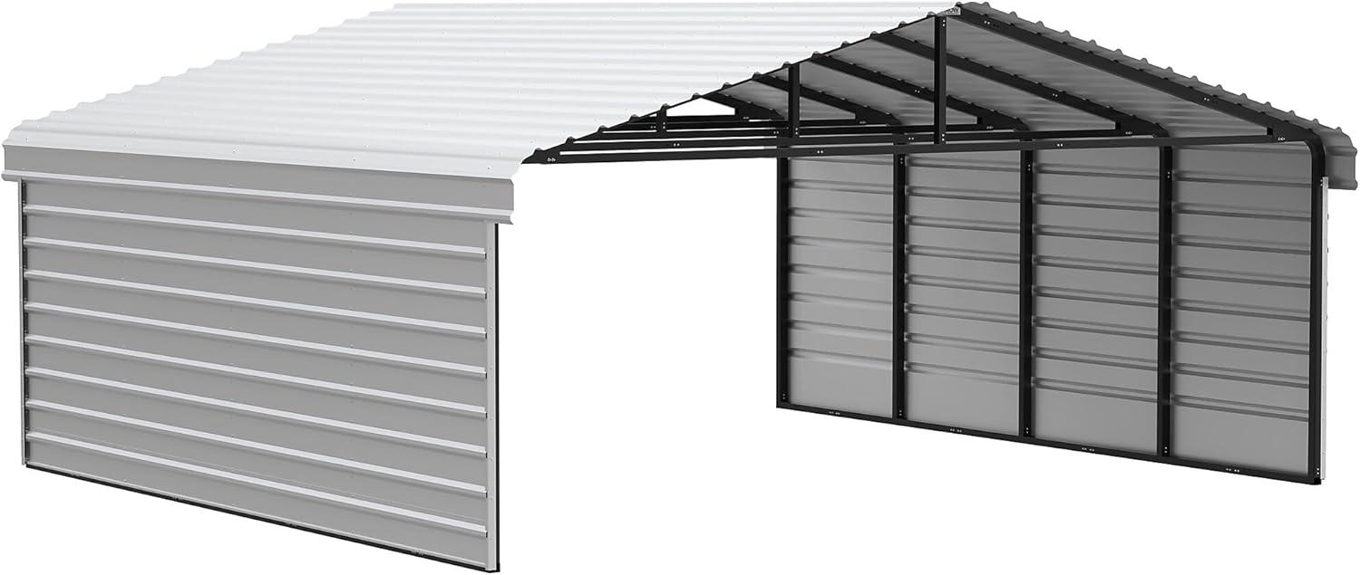 Arrow 20 x 20 ft Charcoal Carport with 2-sided Enclosure