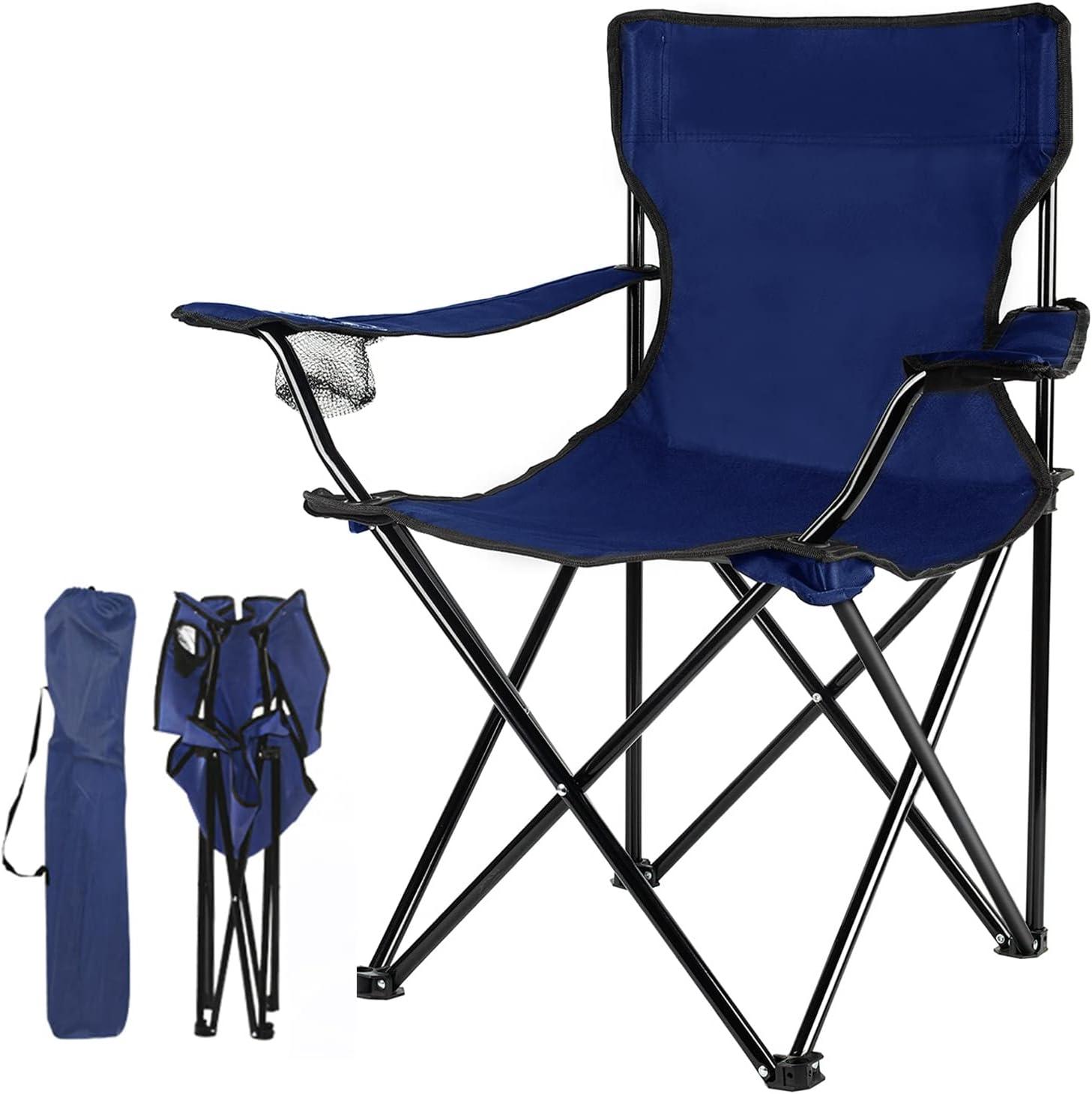 Navy Blue Steel and Polyester Folding Camping Chair with Storage Bag