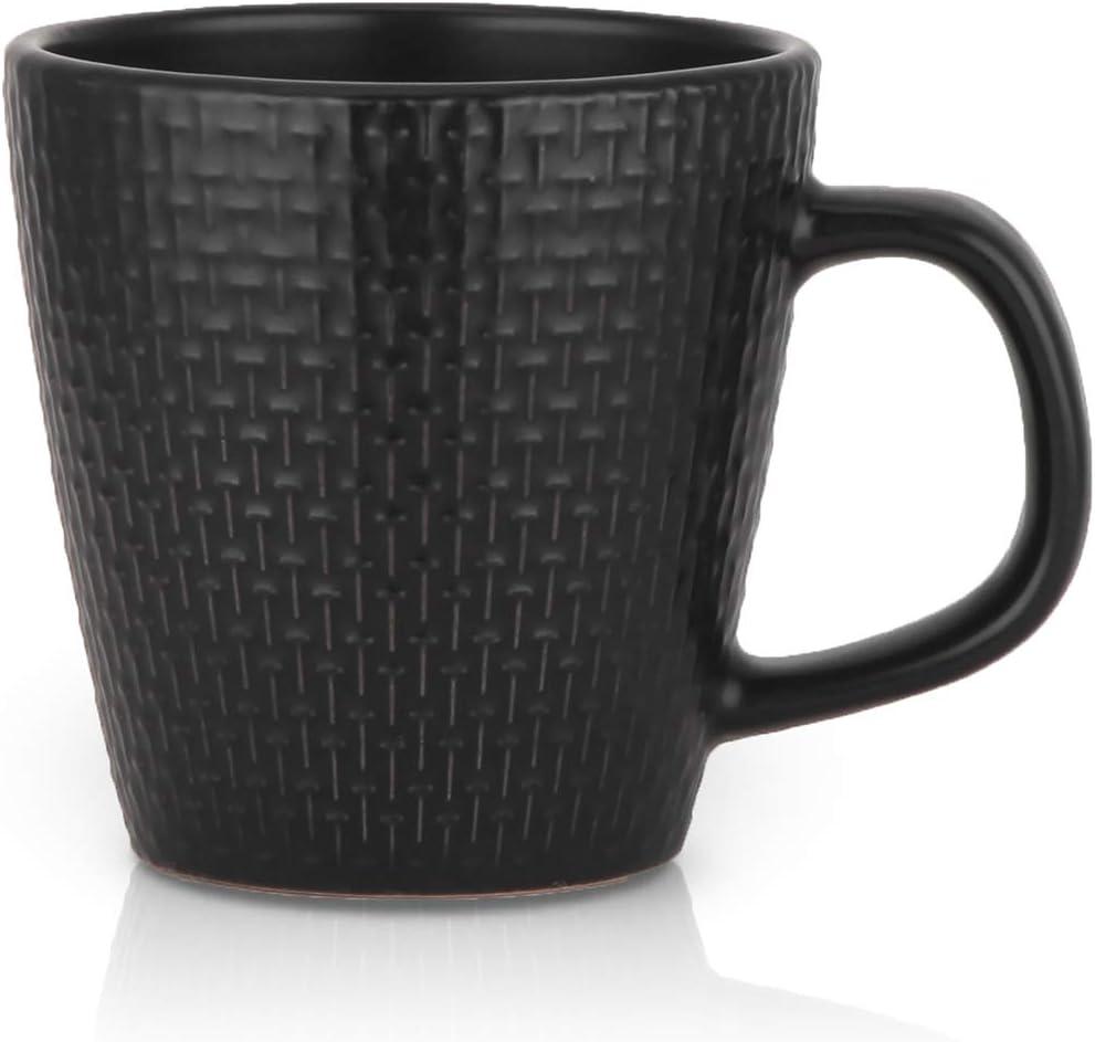 Stone Lain Olivia Stoneware Mug Replacement Set, Black with Embossed Basket Weave