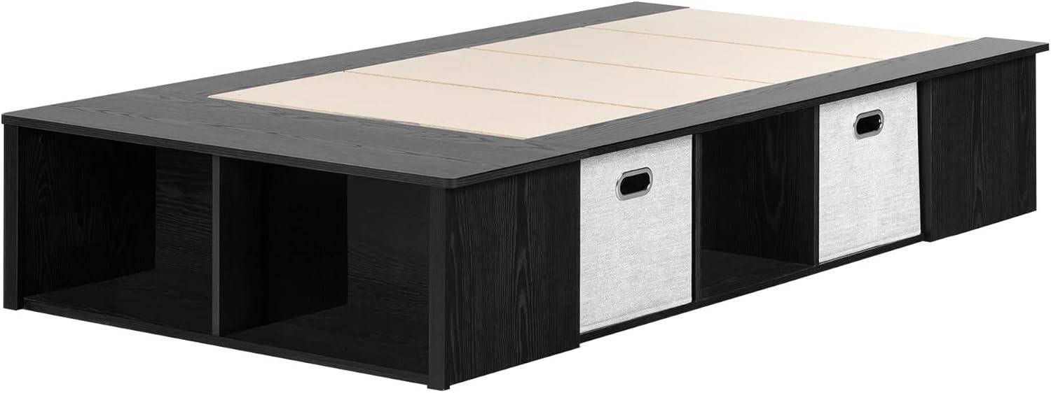 Twin Black Oak Wood Frame Captain's Bed with Storage Drawers