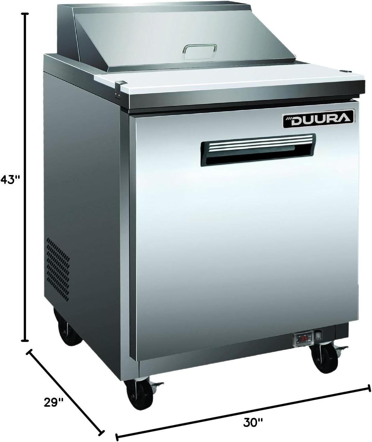 Maxx Cold MXCR29SHC Commercial Refrigerated Sandwich/Salad Prep Station Stainless Steel Construction with 8 4-Inch Pans and Food Grade Cutting Board, 7-Cu.Ft., Metallic