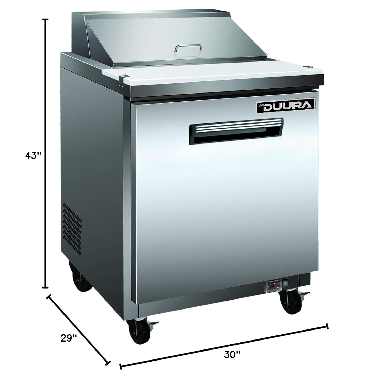 Maxx Cold MXCR29SHC Commercial Refrigerated Sandwich/Salad Prep Station Stainless Steel Construction with 8 4-Inch Pans and Food Grade Cutting Board, 7-Cu.Ft., Metallic