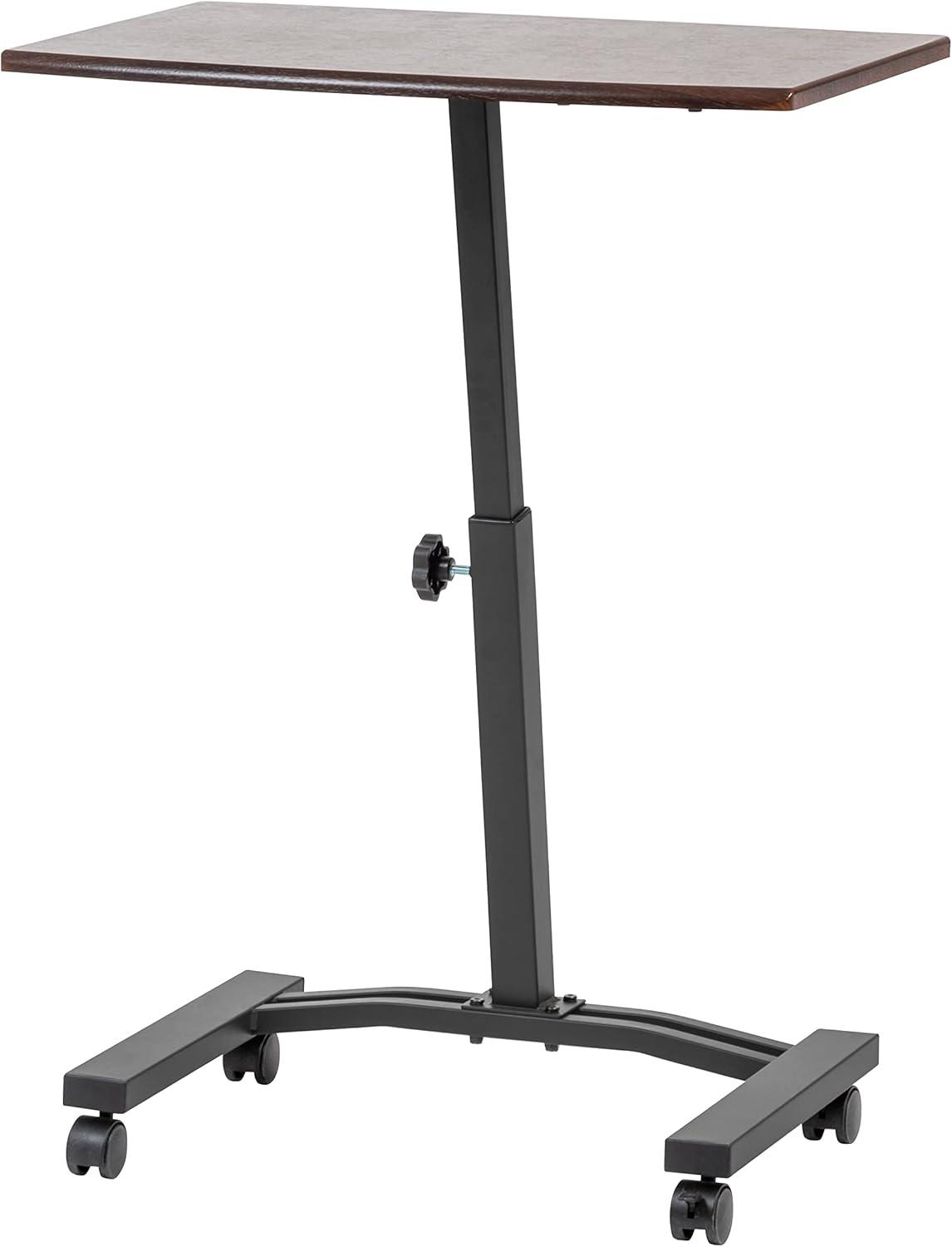 IRIS USA Single Table Height Adjustable Mobile Laptop Cart, Ergonomic Standing Desk Rolling Workstation Podium Stand from 20.4" to 33" Tall, Brown