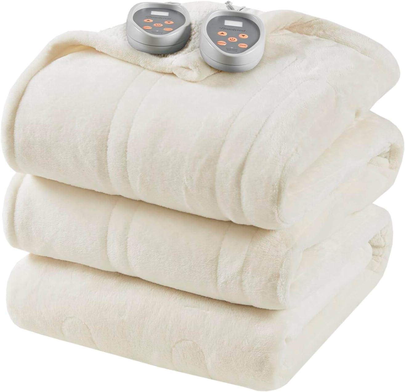 Queen Ivory Reversible Fleece Heated Blanket with Controllers