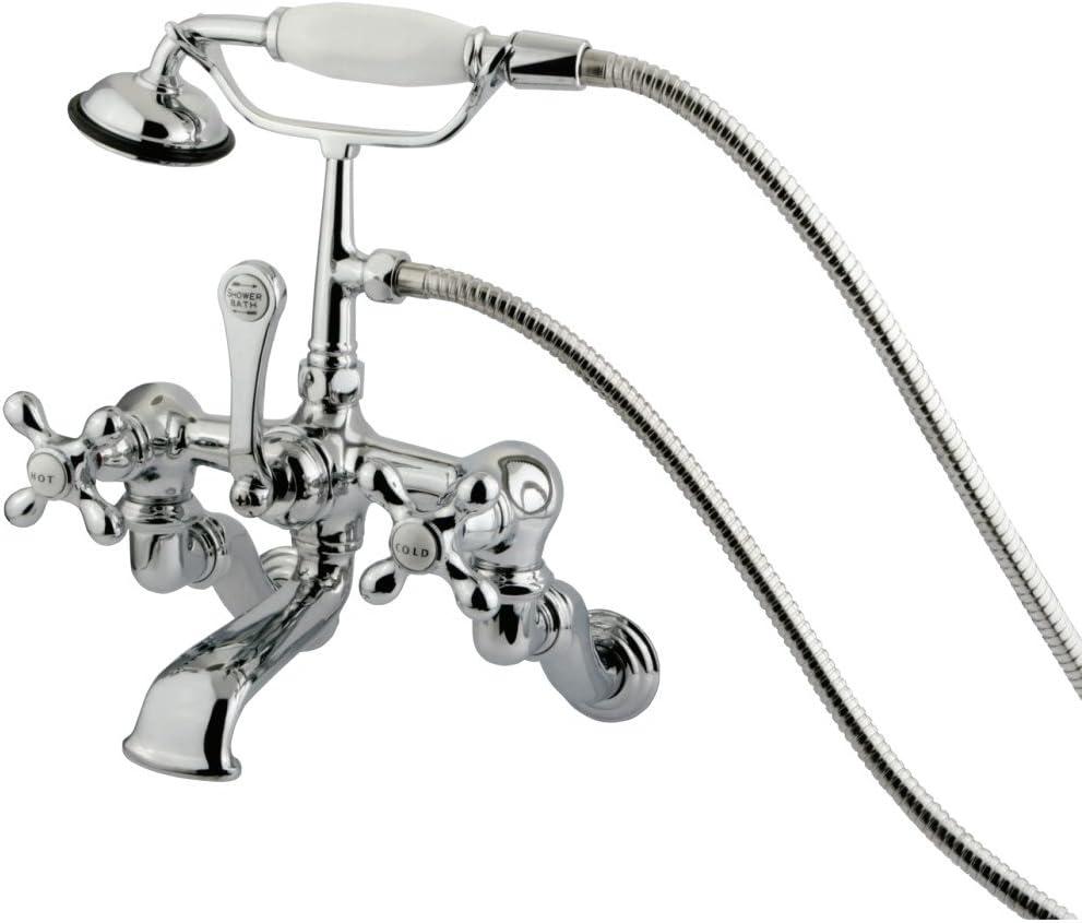 Chrome Triple Handle Wall Mounted Clawfoot Tub Filler with Hand Shower