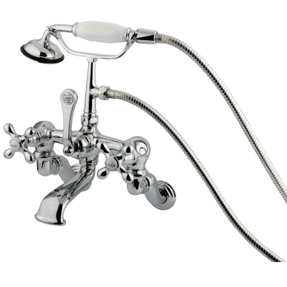 Chrome Triple Handle Wall Mounted Clawfoot Tub Filler with Hand Shower