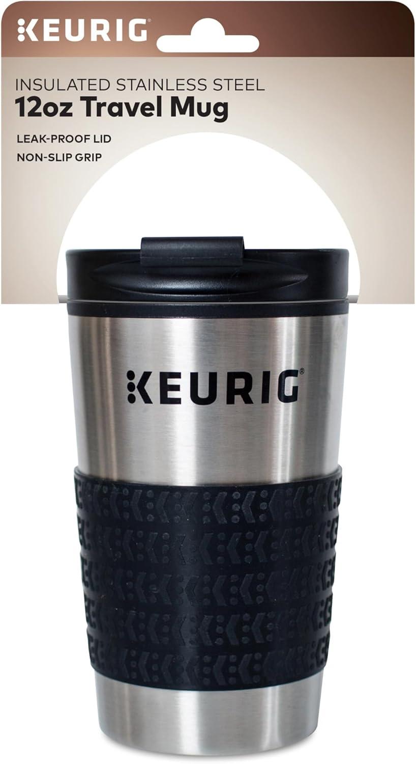 Keurig® 12oz Stainless Steel Insulated Coffee Travel Mug, Fits Under Any Keurig® K-Cup Pod Coffee Maker (including K-15/K-Mini), Silver