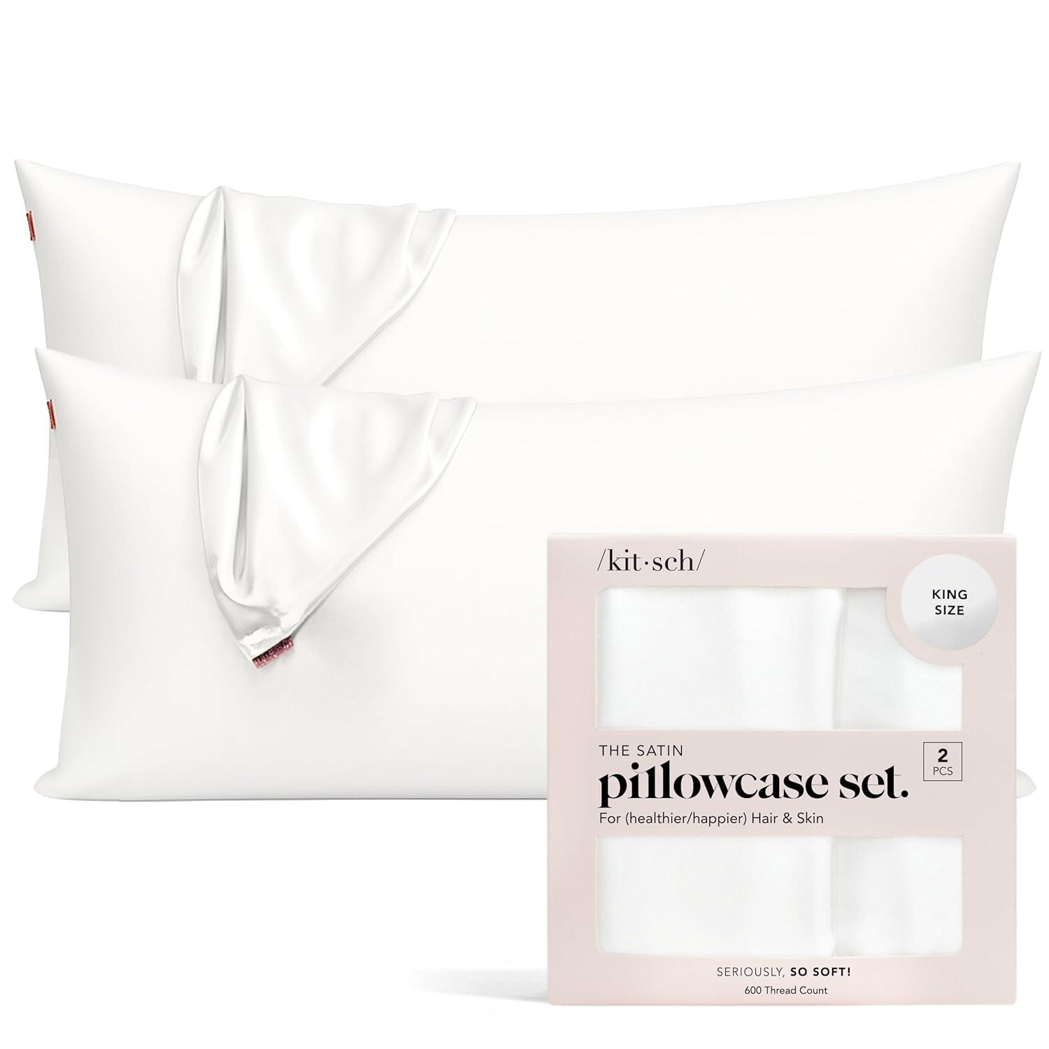Kitsch 600 Thread Count Satin Pillowcases, King, 2 Count