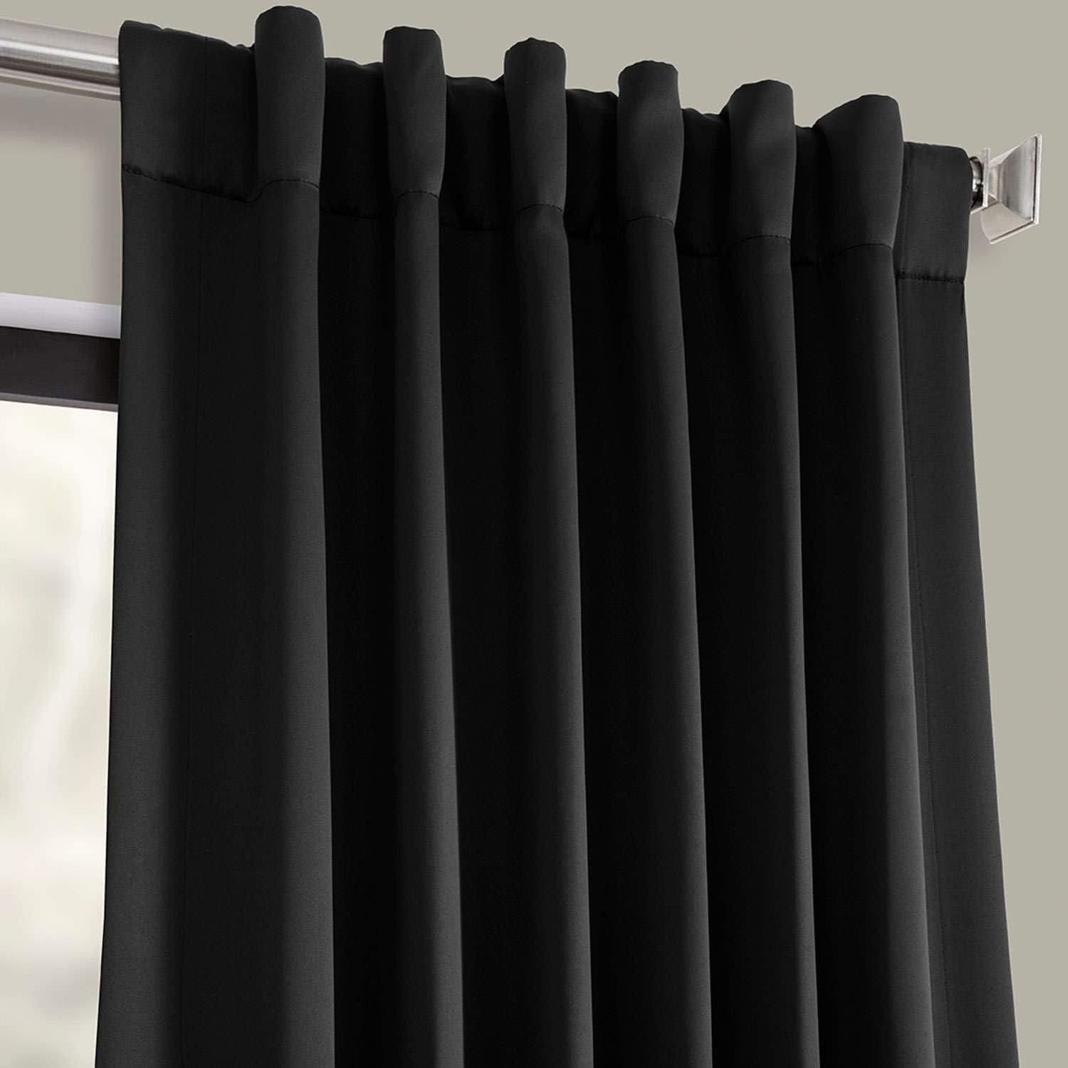 Jet Black Polyester Blackout Puddle Length Drapes