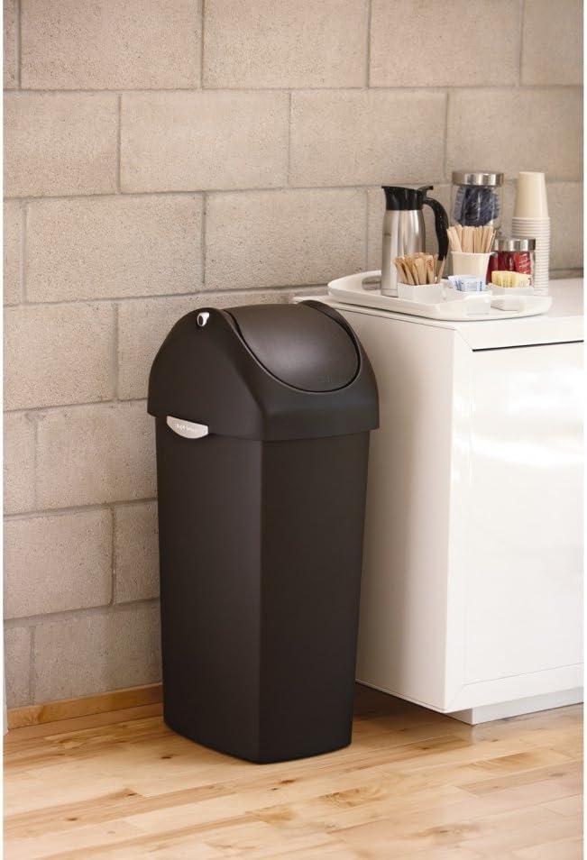 simplehuman 16 gal Plastic Swing Lid Kitchen Trash Can, Black