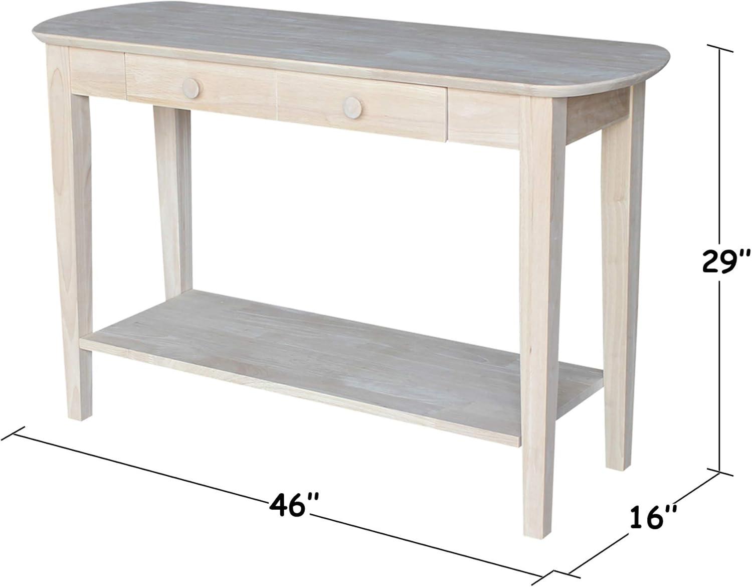 International Concepts Philips Oval Sofa Table Unfinished: Hardwood Accent Table with Drawer & Shelf