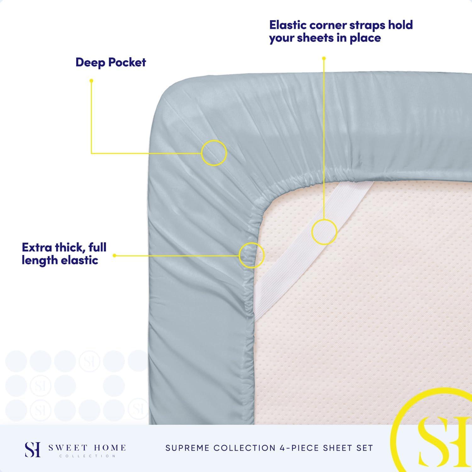 Sweet Home Collection Luxurious Classic Soft Solid 1800 Series Microfiber Sheet Set, Various Colors and Sizes
