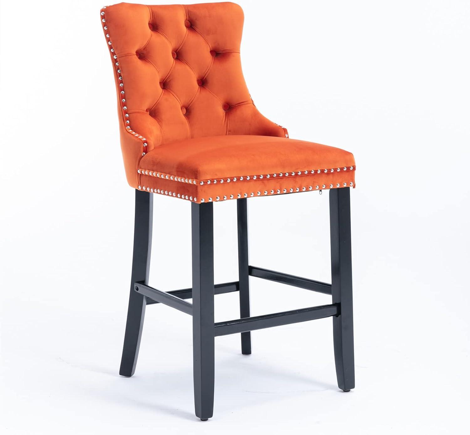 Aoowow Velvet Upholstered Counter Height Bar Stools Set of 2, Counterstool Seat Height 27.2", Wingback Armless Bar Chairs Button Tufted with Solid Wood Legs for Kitchen Island Bar Area (Orange)