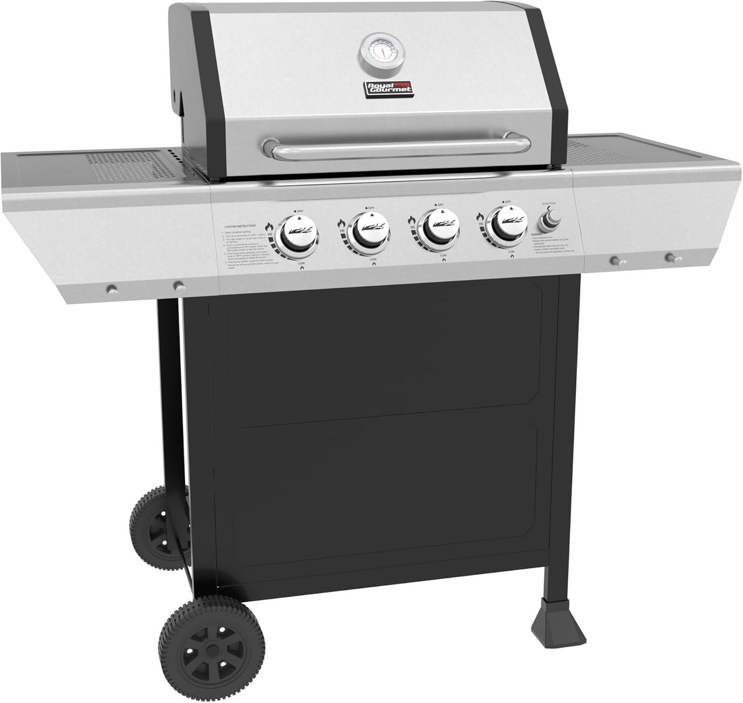 Royal Gourmet Stainless Steel 4-Burner Propane Gas Grill with Side Burner