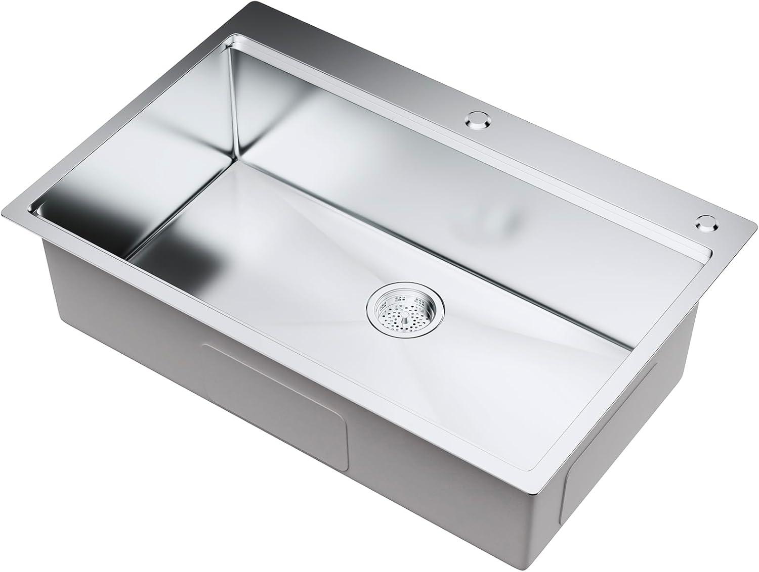 33'' L Flush Single Bowl Stainless Steel Kitchen Sink