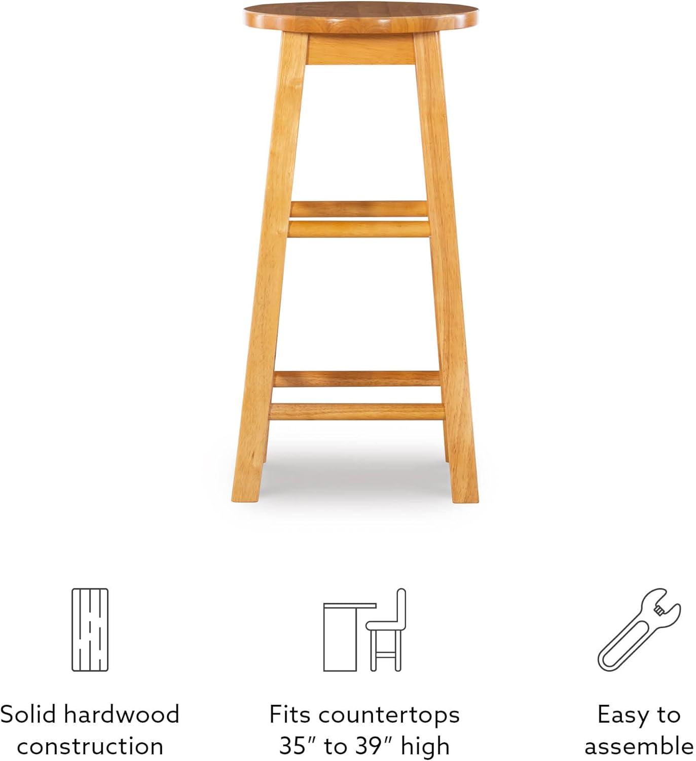 Linon Sims Classic 24" Backless Round Counter Stool in Natural Brown Rubberwood