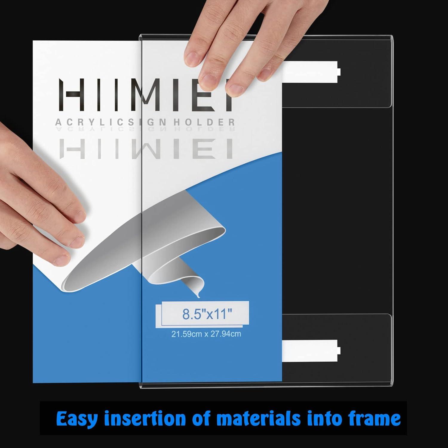 HIIMIEI Acrylic Wall Sign Holder 8.5x11 Inch Horizontal with 3M Tape, 8 1/2 x 11 Clear Plastic Plexiglass Sign Holder for Office, Home, Store, Restaurant-No Drilling(6 Pack)