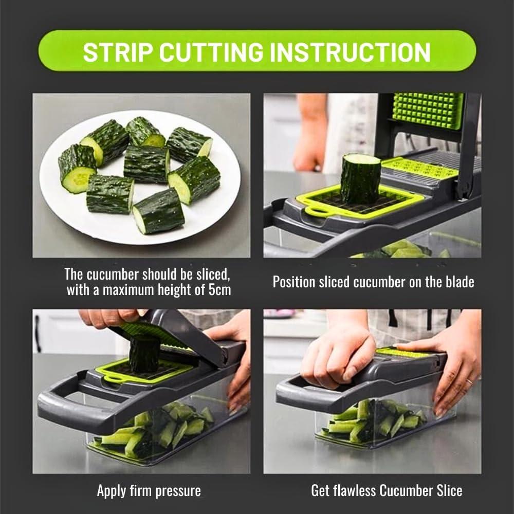 16-in-1 Vegetable Chopper | Fruit Chopper | Onion Chopper | Food Chopper | Salad Chopper with 7 Stainless Steel Blades | Hand Guard | Cleaning Brush and Peeler with Storage Container