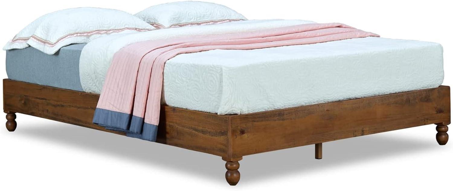 Rustic Pine Finish Full Platform Bed with Gourd Legs and Storage Drawer