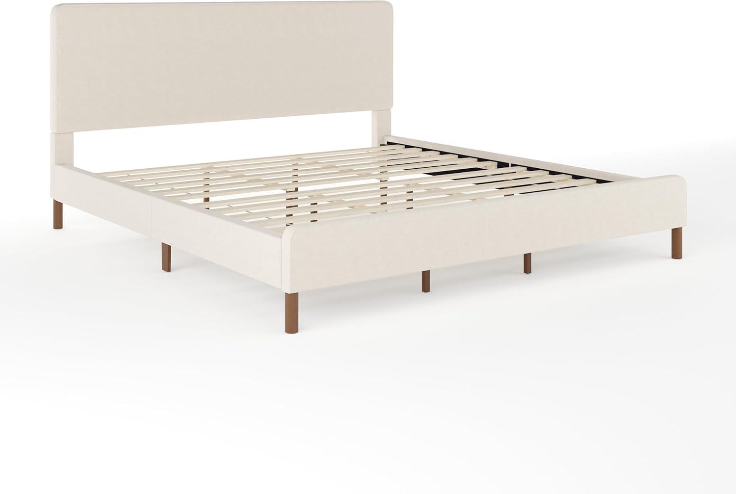 Martha Stewart Britta Upholstered Platform Bed With Piped Detail Headboard