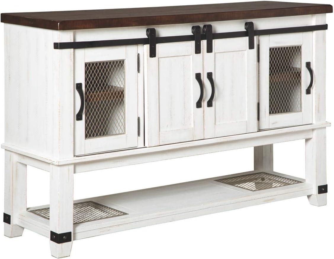 Signature Design by Ashley Valebeck Dining Server White/Brown/Beige: Rustic Farmhouse Sideboard with Adjustable Shelves