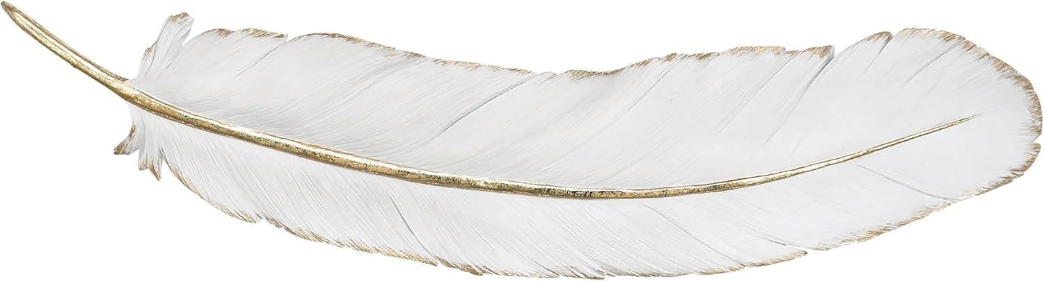 White and Gold Polystone Feather Wall Art Sculpture