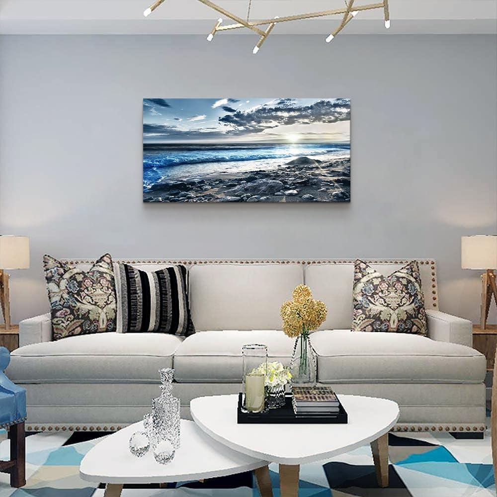 Creowell Wall Art Moon Sea blue Ocean Landscape Paintings Bedroom Canvas Art Print wall art for living room Paintings for Wall Decor and Home Decor -20x16 Inch