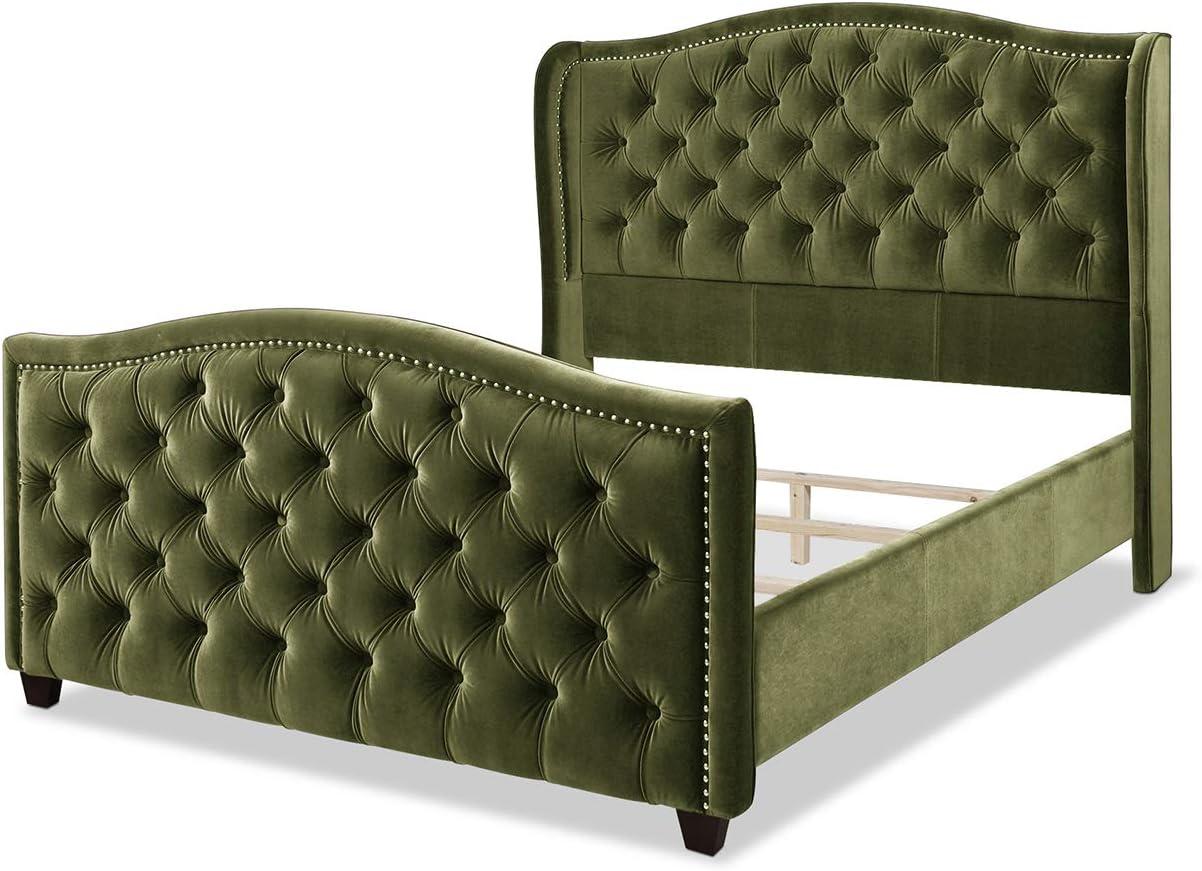 Jennifer Taylor Home Marcella Tufted Wingback Queen Bed Olive Green