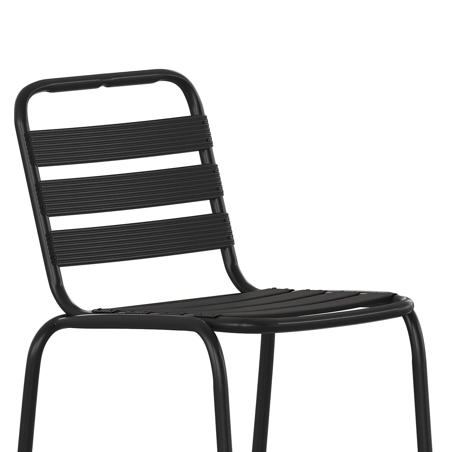 Flash Furniture Lila Commercial Black Metal Indoor-Outdoor Restaurant Bar Height Stool with Metal Triple Slat Back