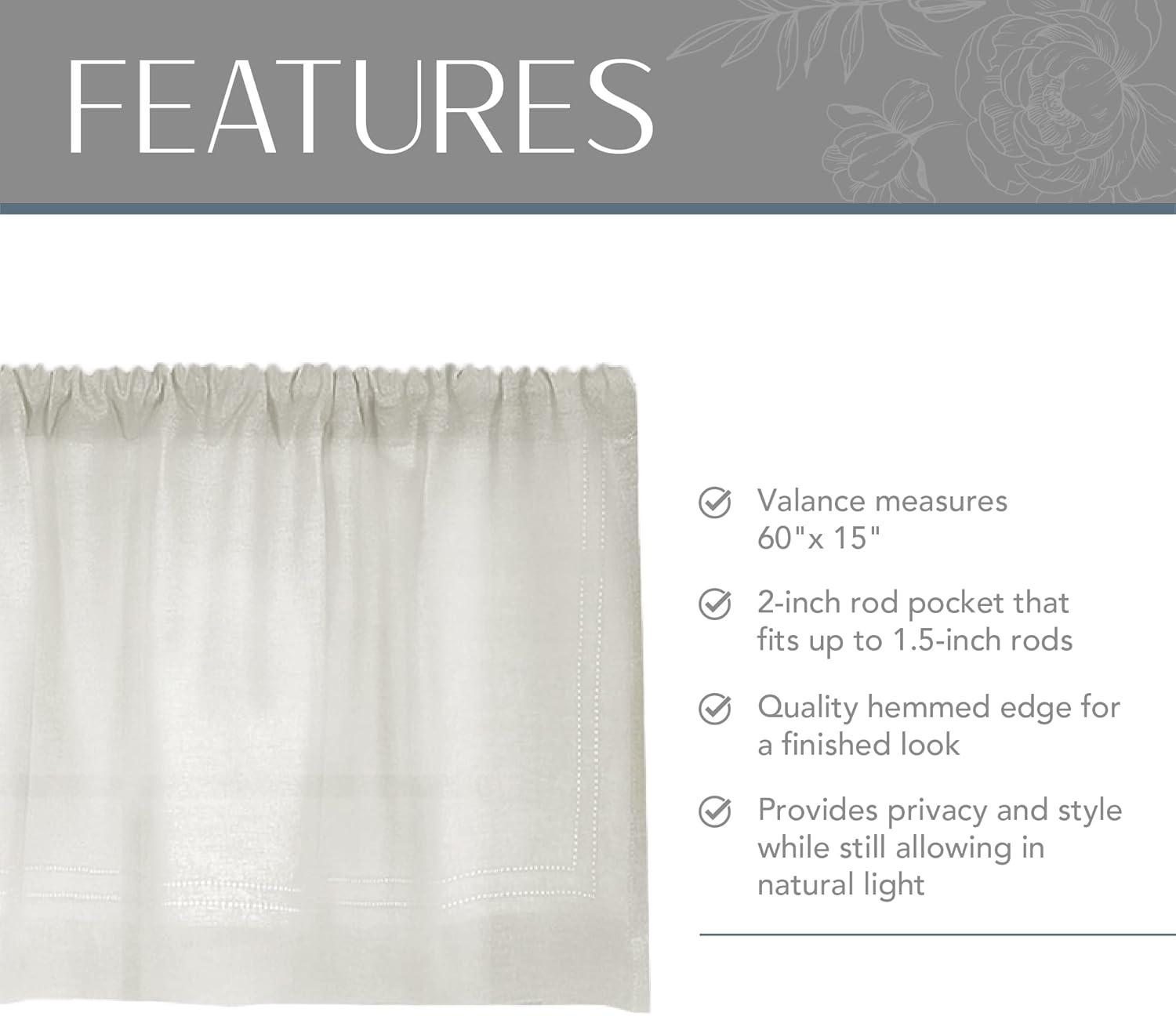 Cameron Linen Rod Pocket Kitchen Window Valance - 60" x 15" - Elrene Home Fashions