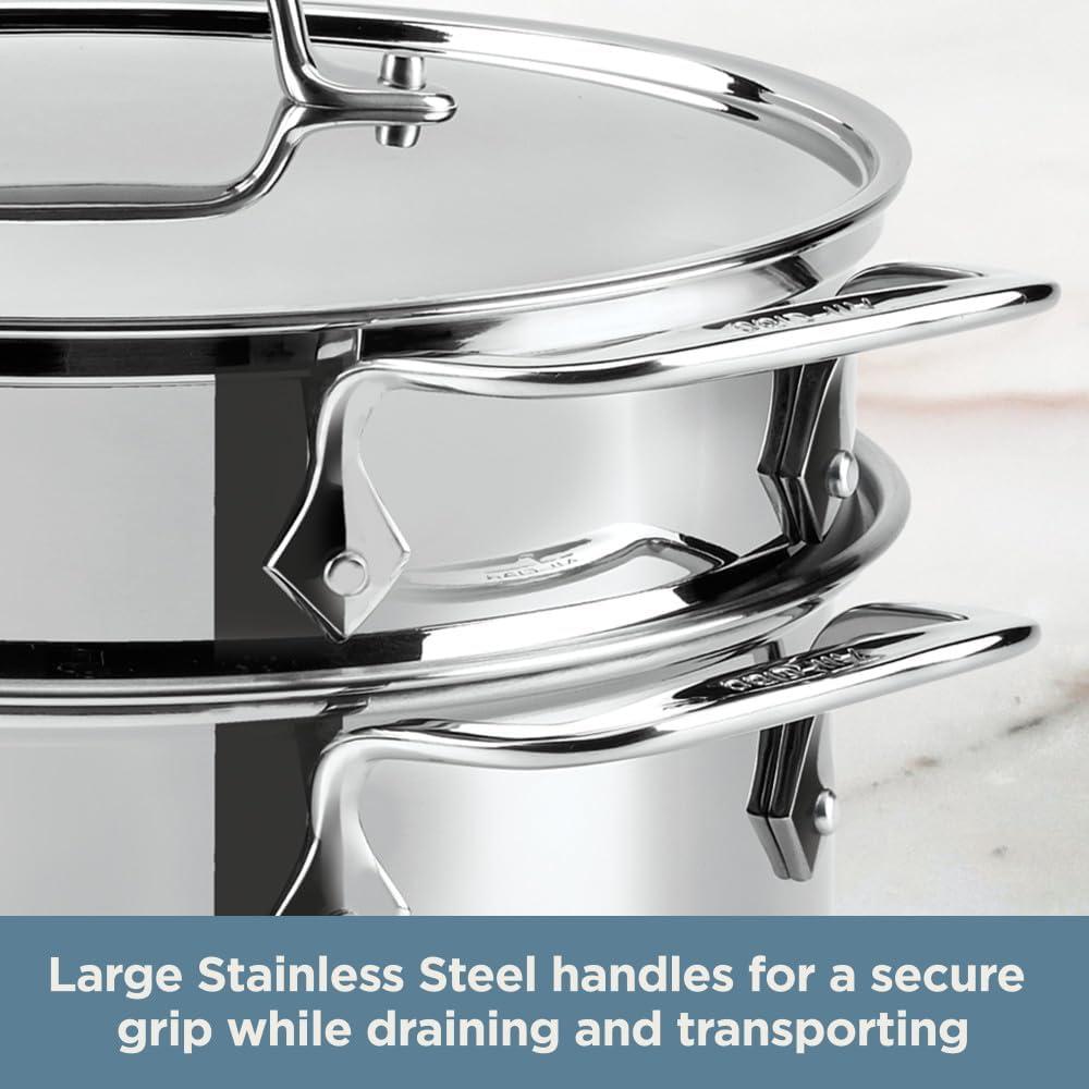 All-Clad Gourmet Accessories, Stainless Steel Multi-Pot with lid, Perforated Insert and Steaming Insert, 8 quart