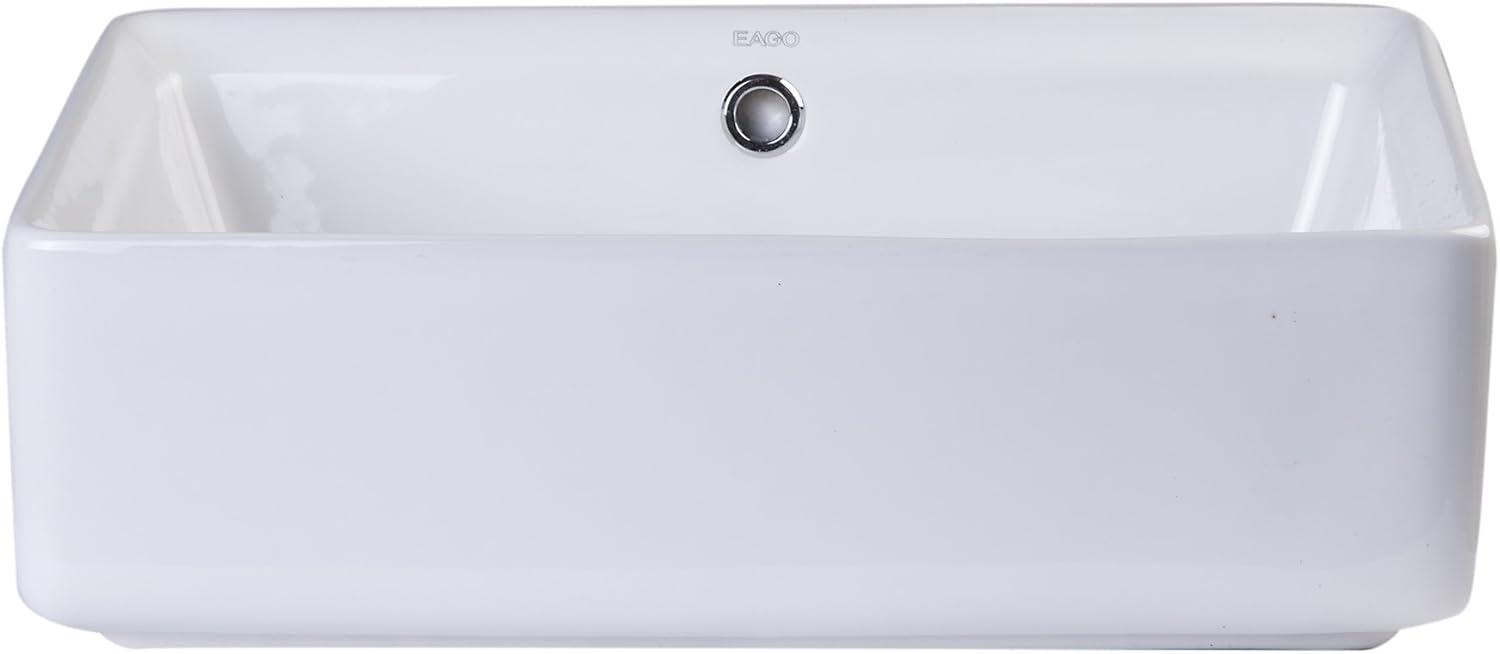EAGO 14.125'' White Porcelain Rectangular Bathroom Sink with Overflow