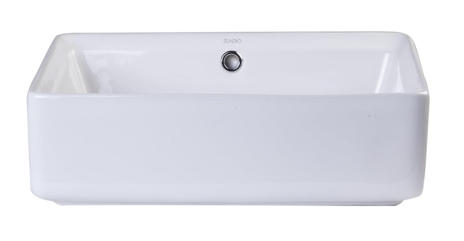 EAGO 14.125'' White Porcelain Rectangular Bathroom Sink with Overflow