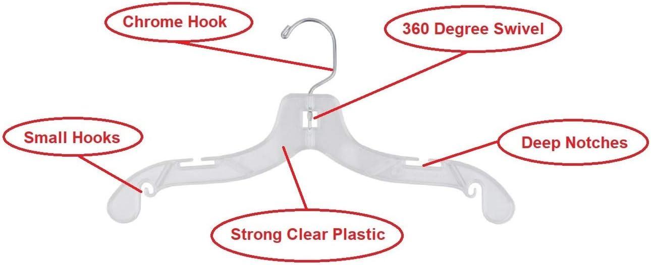 14 Inch Clear Plastic Junior Dress Hangers with Chrome Hook