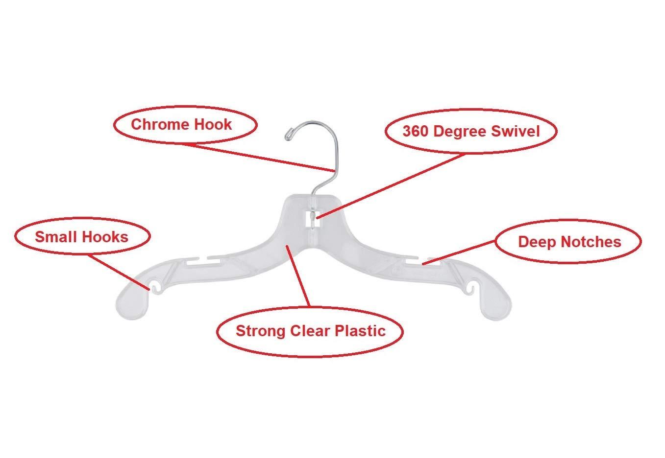 14 Inch Clear Plastic Junior Dress Hangers with Chrome Hook
