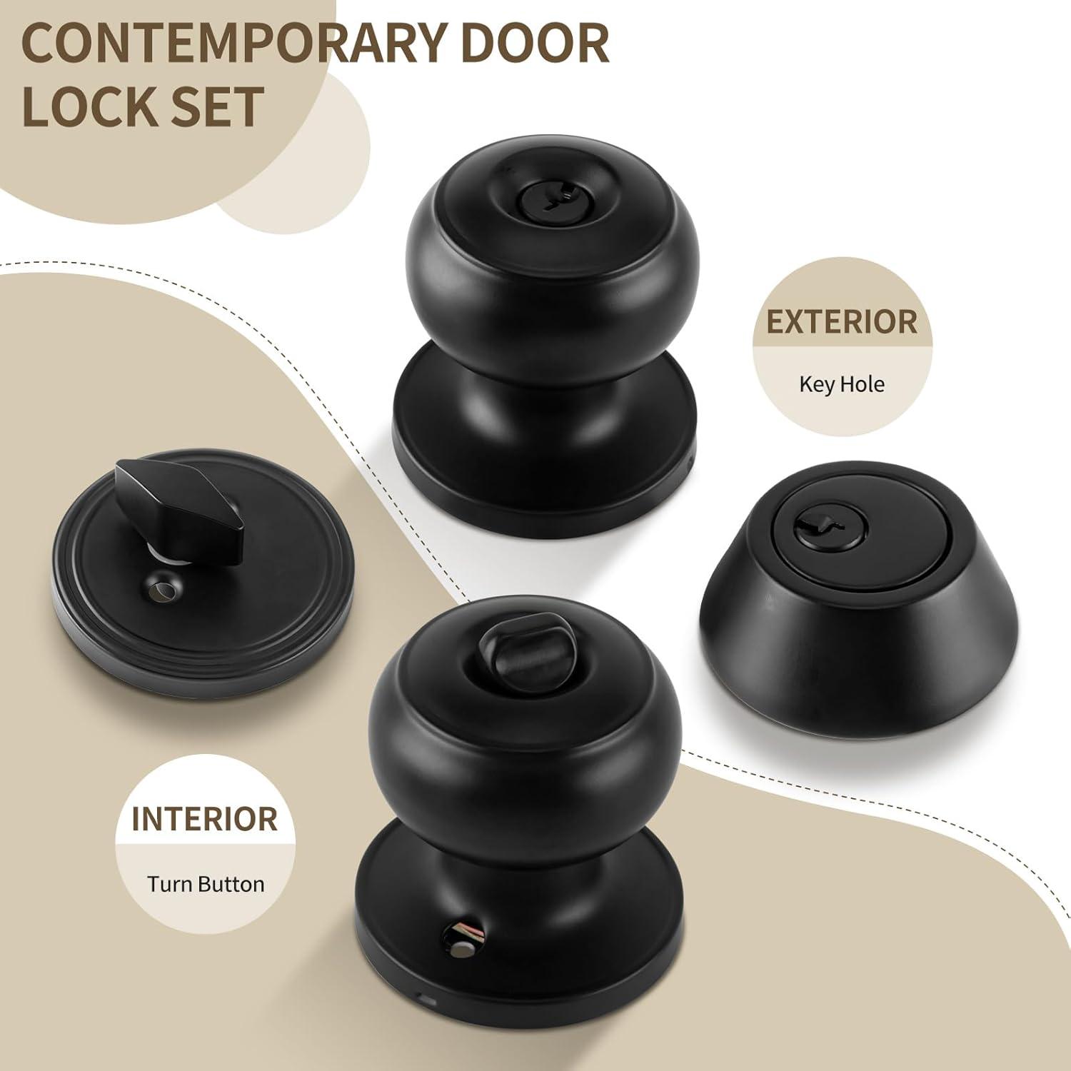 3 Pack Keyed Alike Entry Door Knobs and Single Cylinder Deadbolt Lock Combo Set Security for Entrance and Front Door with Classic Matte Black Finish