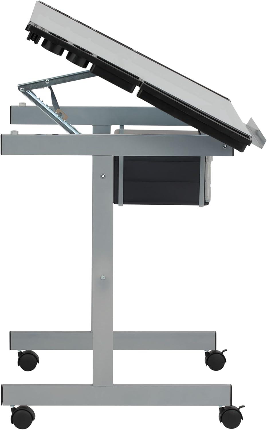Inbox Zero Craddock Adjustable Glass Top Metal Base Drafting Table